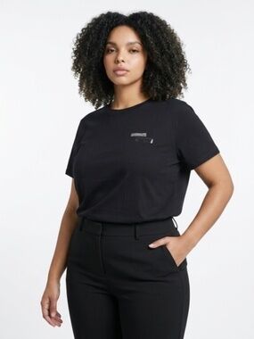 Massimo Dutti Black Embellished Tee - Excellent Condition - Size XL